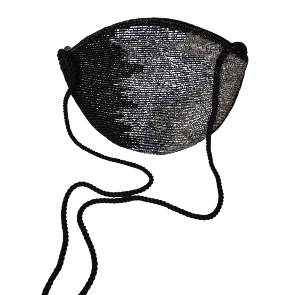 FUN Black & Silver Beaded "Vintage" Inspired Cocktail Purse/Evening Bag - Picture 9 of 9